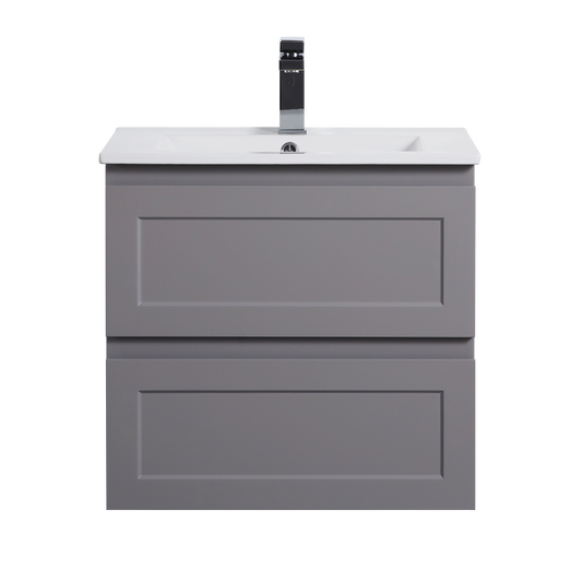 600mm Fremantle Wall Hung Vanity Double Drawers Matt Grey FMG600WH