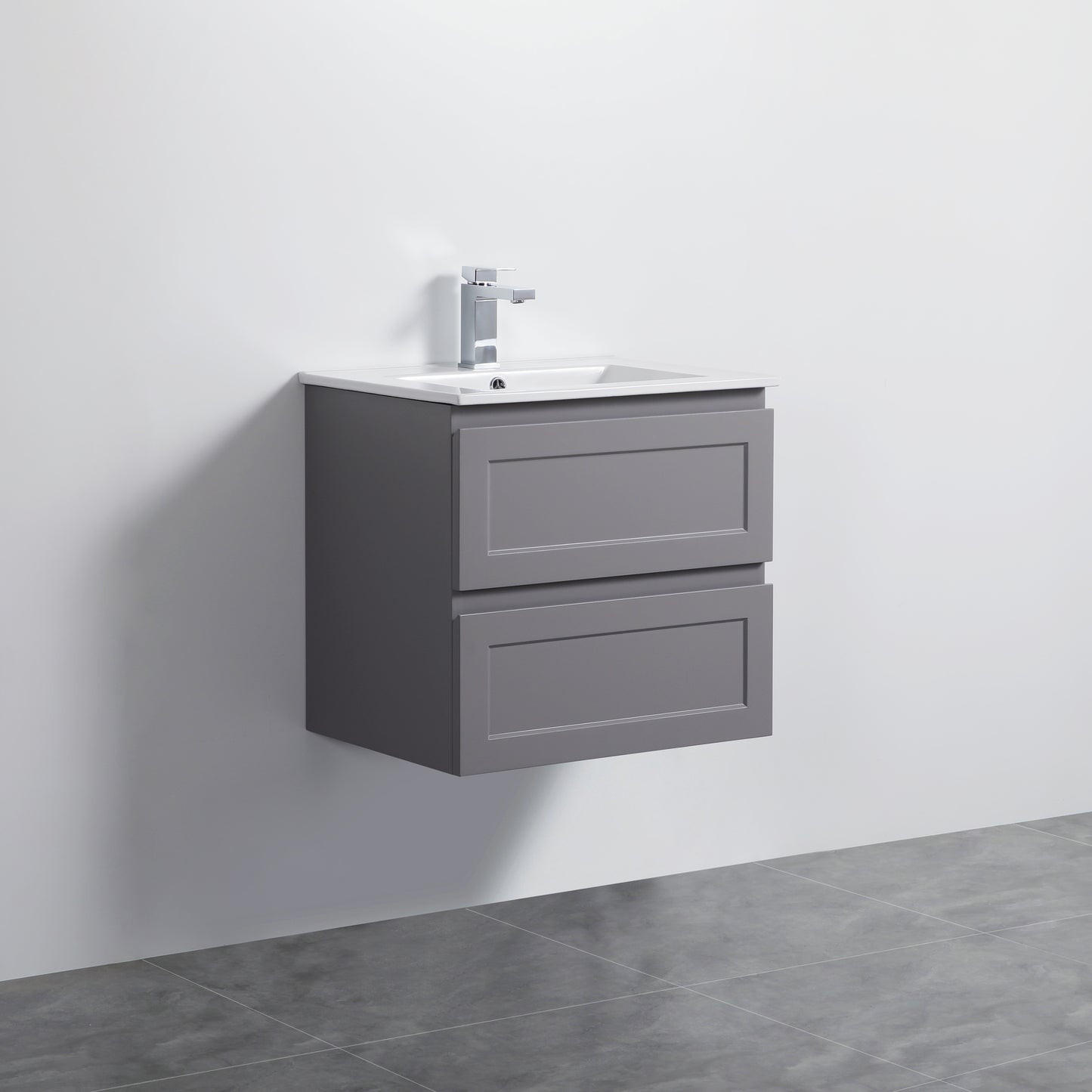 600mm Fremantle Wall Hung Vanity Double Drawers Matt Grey FMG600WH