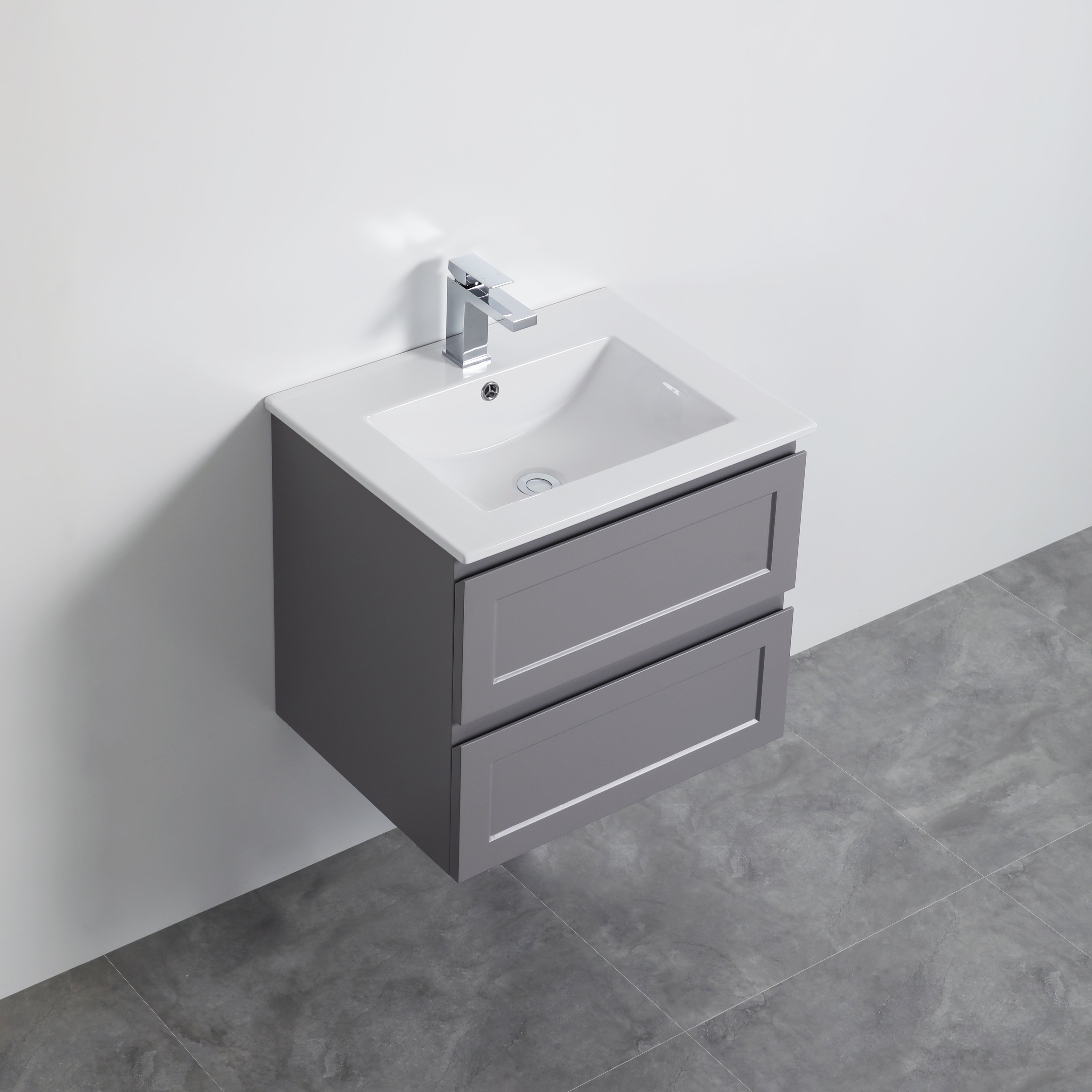 600mm Fremantle Wall Hung Vanity Double Drawers Matt Grey FMG600WH