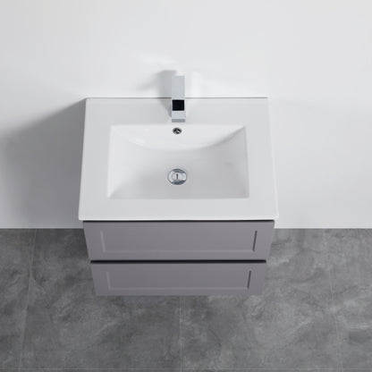 600mm Fremantle Wall Hung Vanity Double Drawers Matt Grey FMG600WH