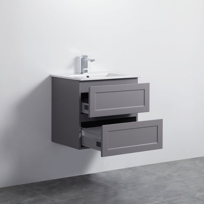 600mm Fremantle Wall Hung Vanity Double Drawers Matt Grey FMG600WH