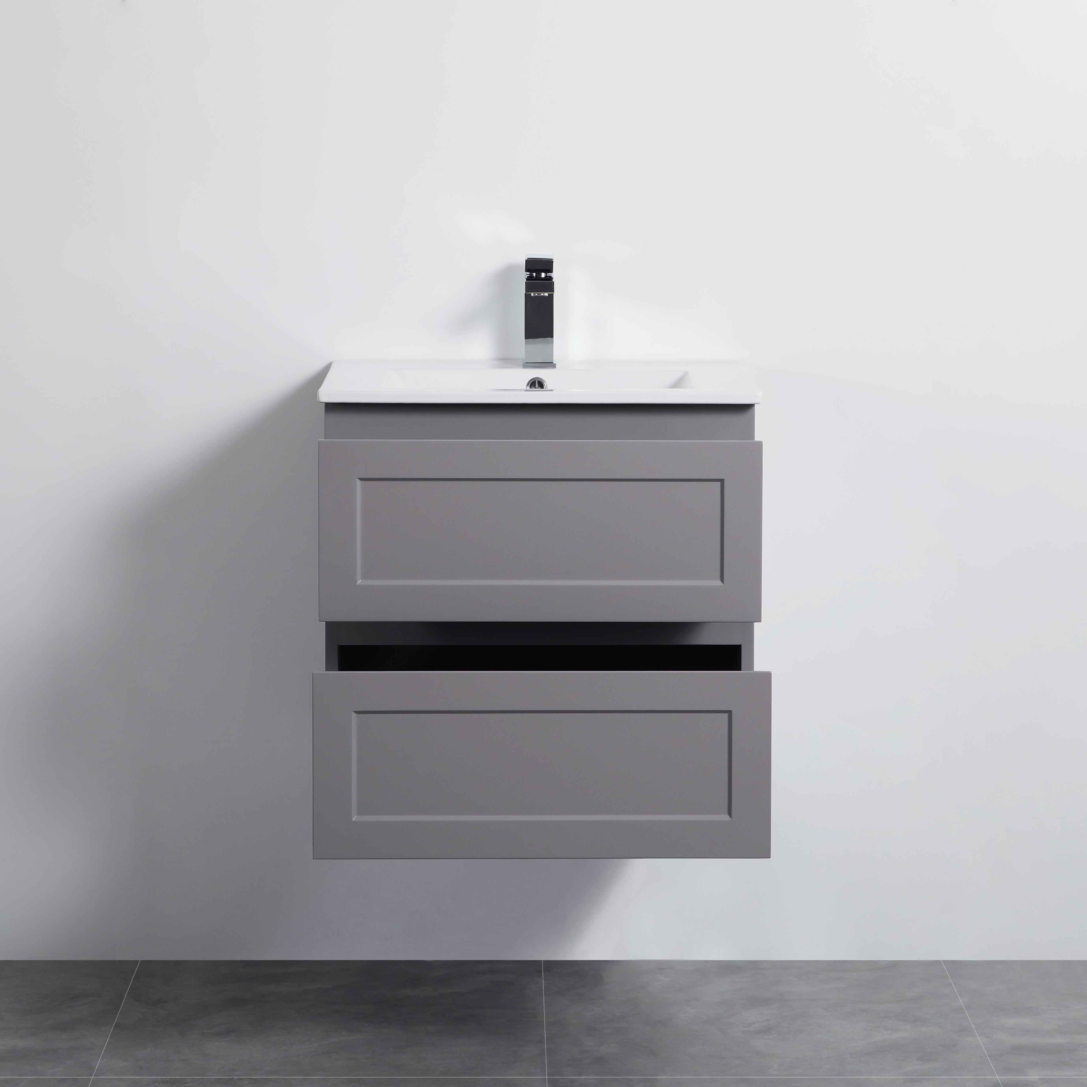 600mm Fremantle Wall Hung Vanity Double Drawers Matt Grey FMG600WH
