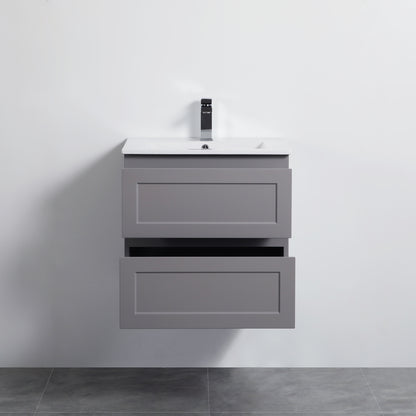 600mm Fremantle Wall Hung Vanity Double Drawers Matt Grey FMG600WH