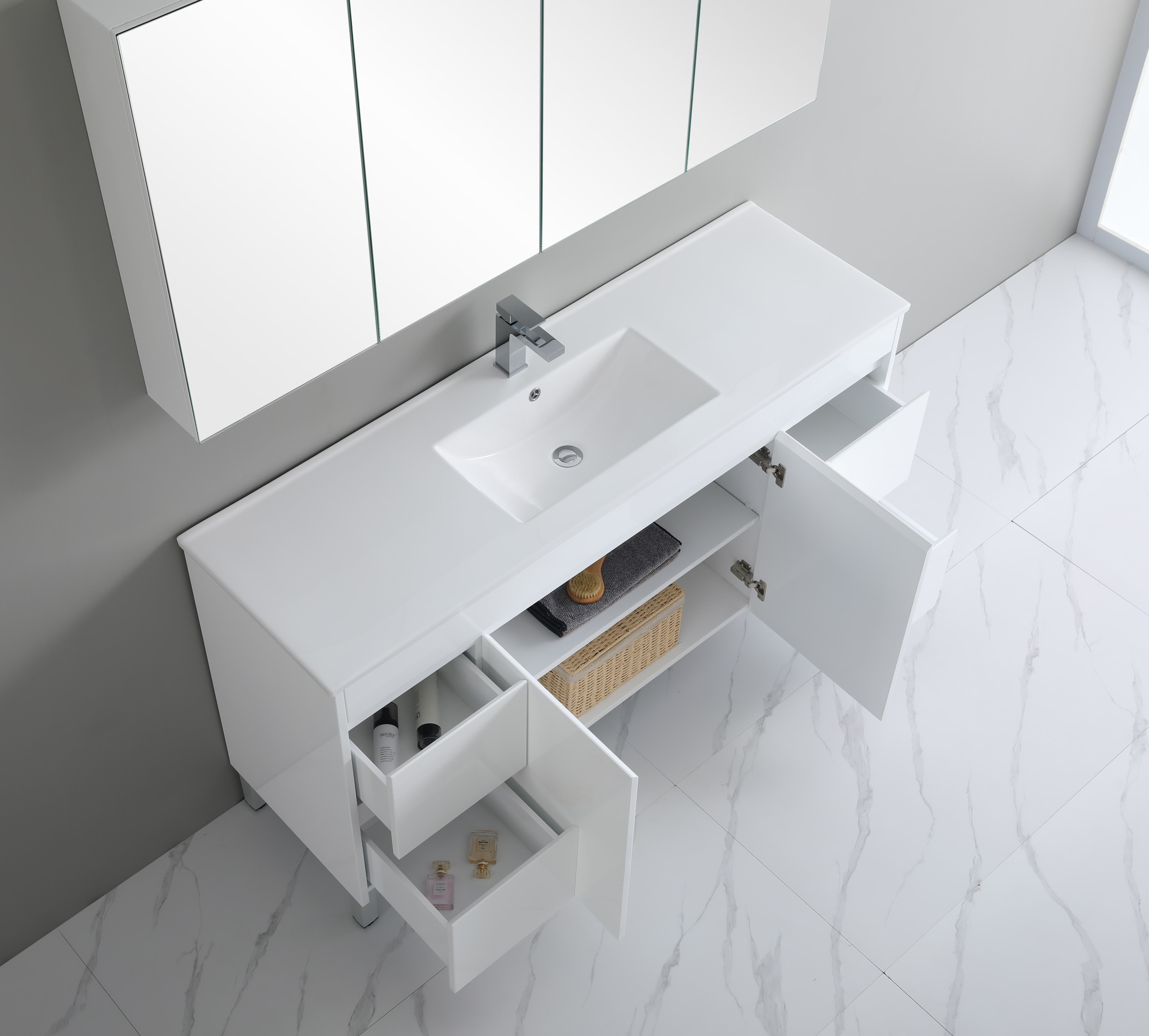 1500*460*880mm White Polyurethane PVC Standard Vanity Polar P154LG