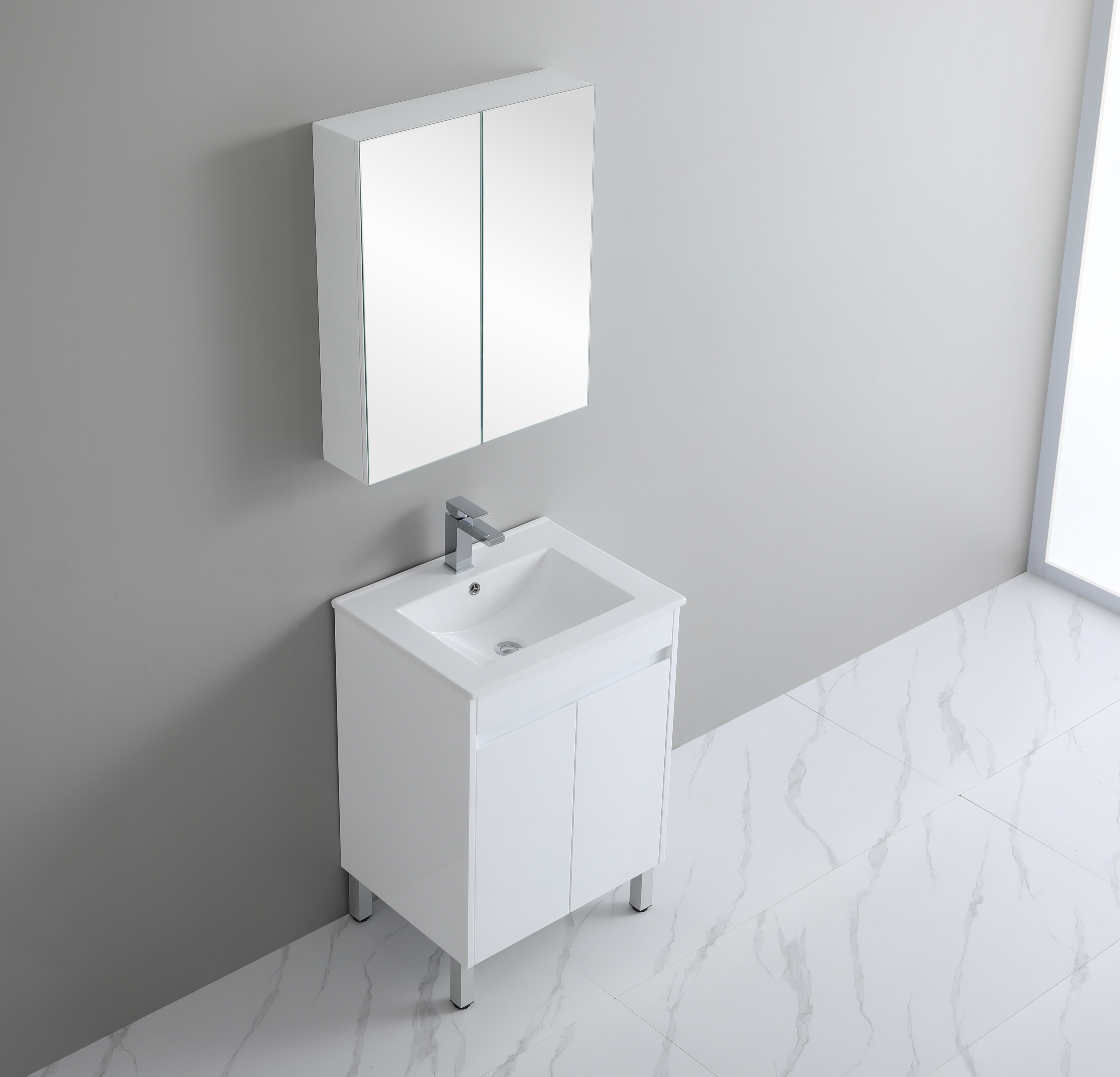 600*460*880mm White Polyurethane PVC Standard Vanity Polar P64LG