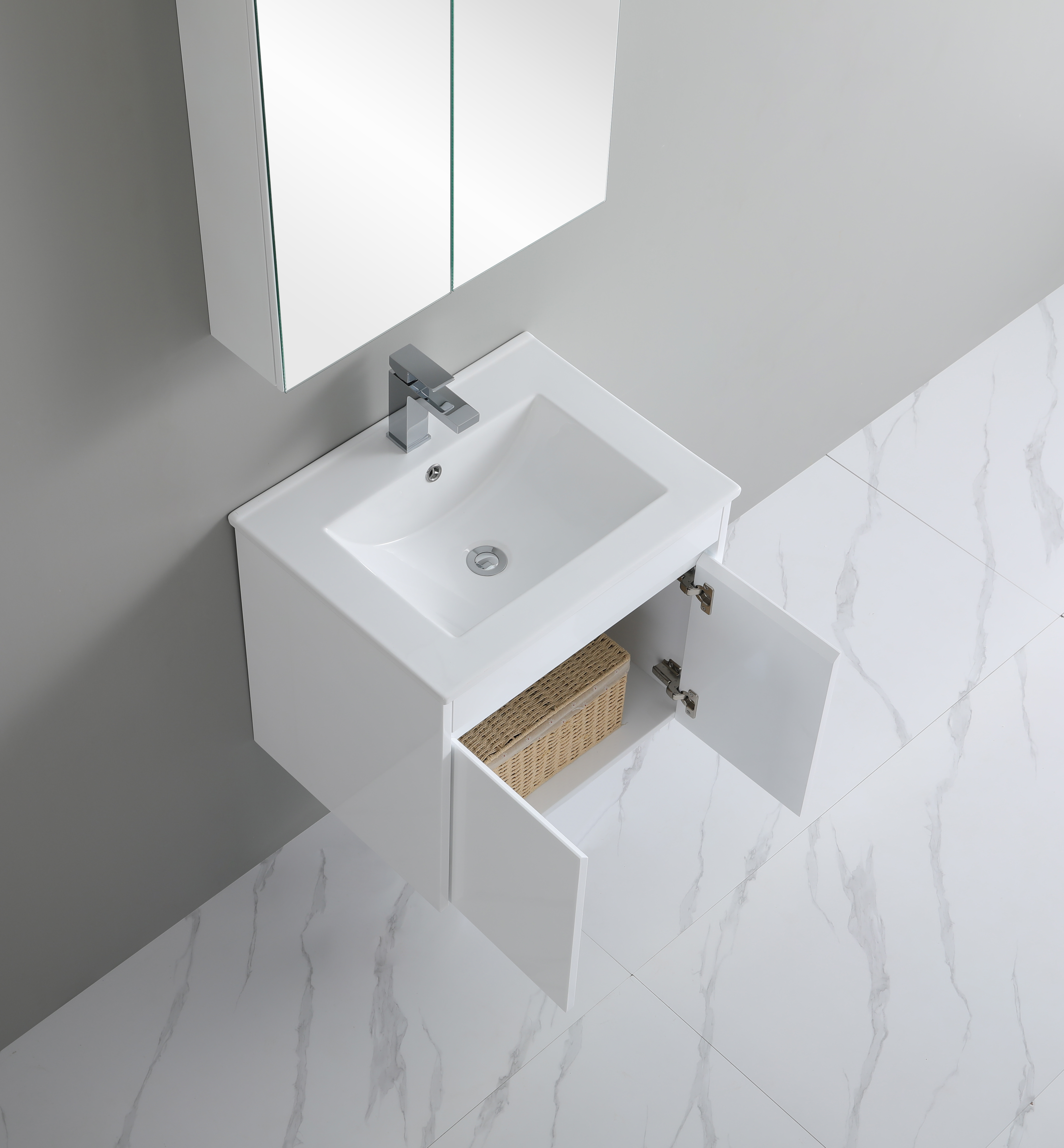 600*460*525mm Wall Hung White Polyurethane PVC Standard Vanity Polar P64WH