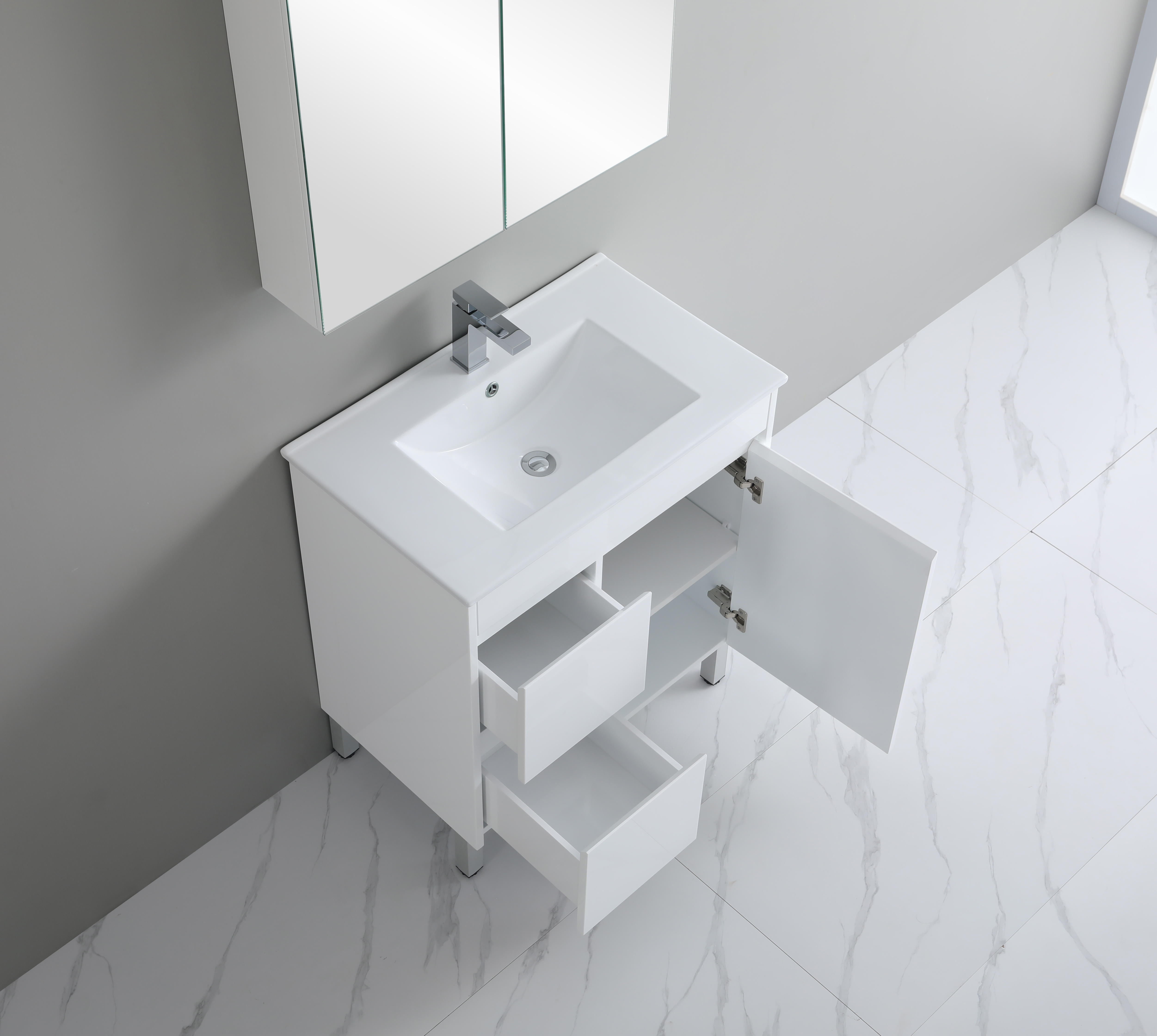 750*460*880mm White Polyurethane PVC Standard Vanity Polar P74LLG