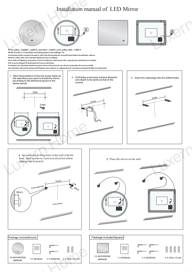 LED Frameless Mirror Smart Touch Free Controls