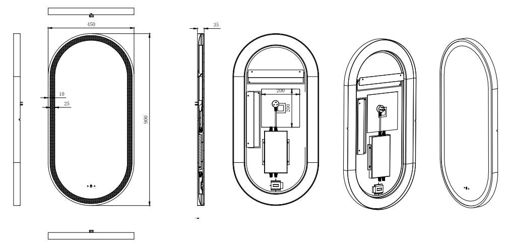 Iron Framed LED Bathroom Mirror – Electroplated Finish 450×900mm