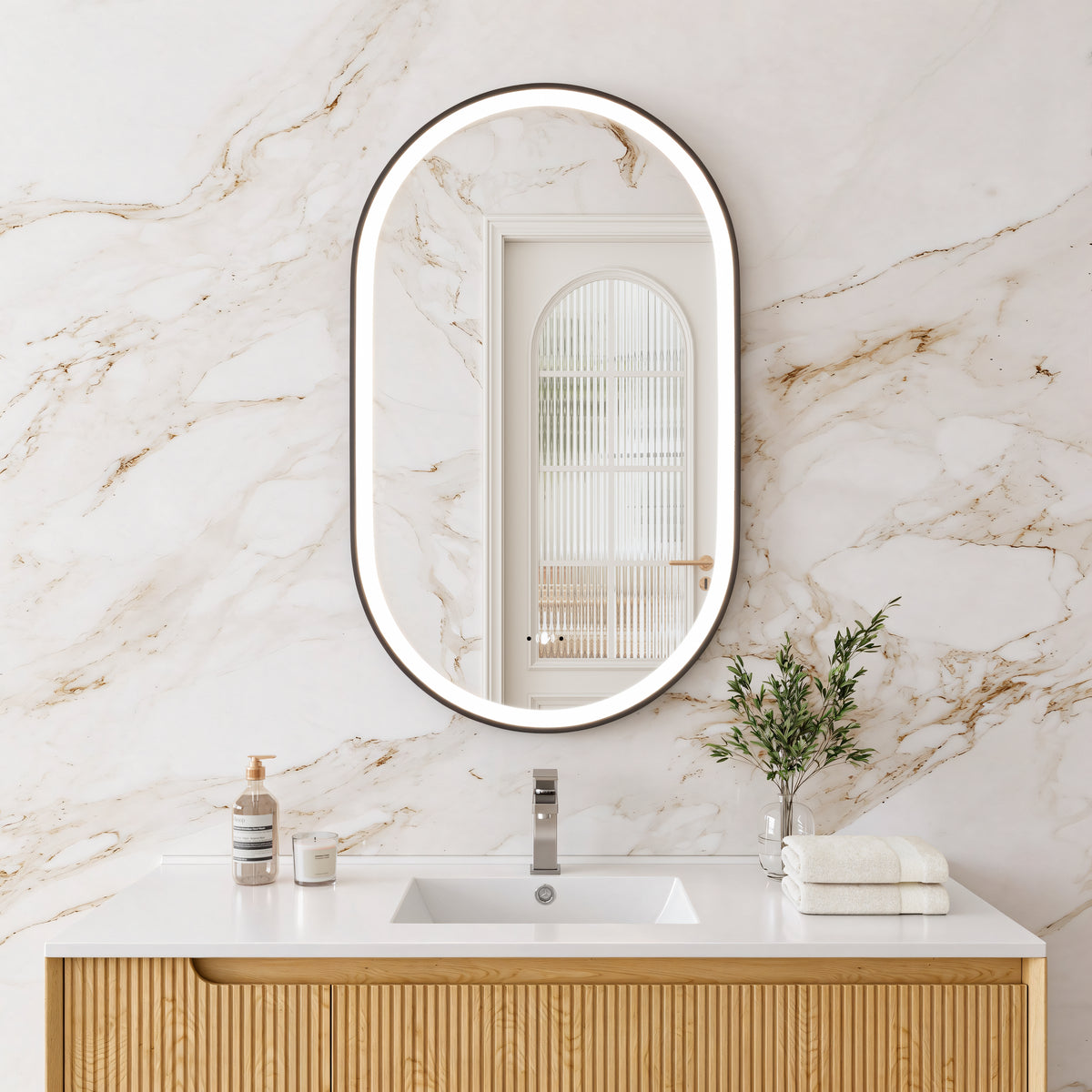 Olivia Iron Framed LED Bathroom Mirror 600×1000mm