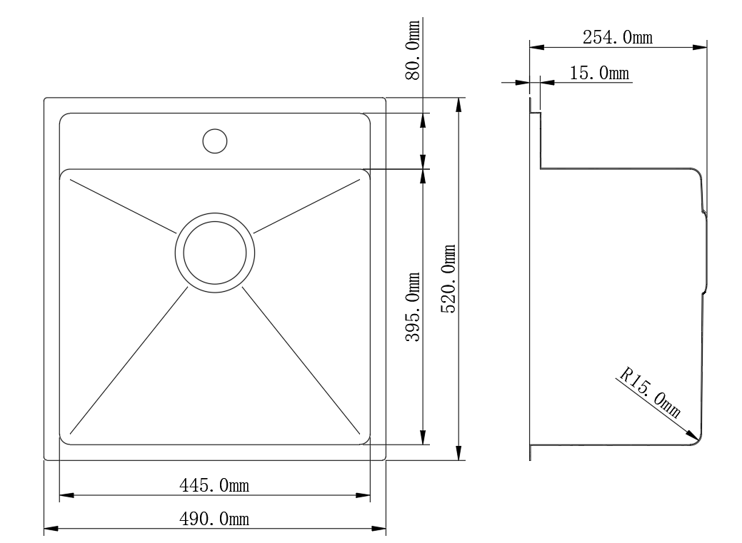 Hand made laundry sink 490*520*254mm LSK490