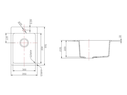 Quartz Top Mount Laundry Tub 350/550mm