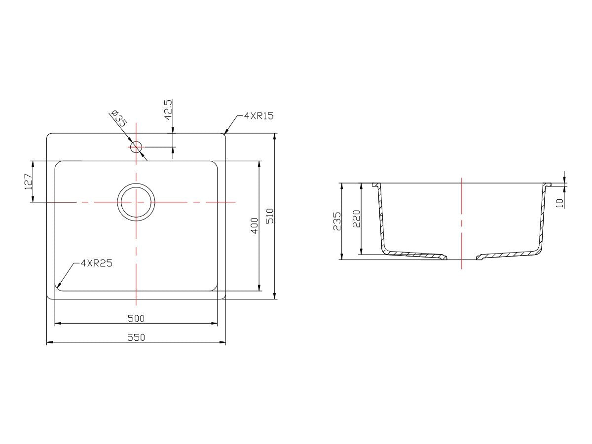 Quartz Top Mount Laundry Tub 350/550mm