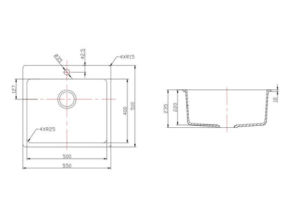 Quartz Top Mount Laundry Tub 350/550mm
