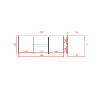 Bathroom Wall Hung Vanity 1190*455*480mm(Double Bow)