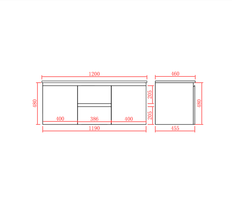 Bathroom Wall Hung Vanity 1190*455*480mm(Double Bow)