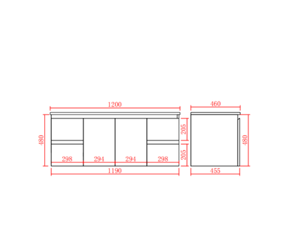 Bathroom Wall Hung Vanity 1190*455*480mm(Single Bow)