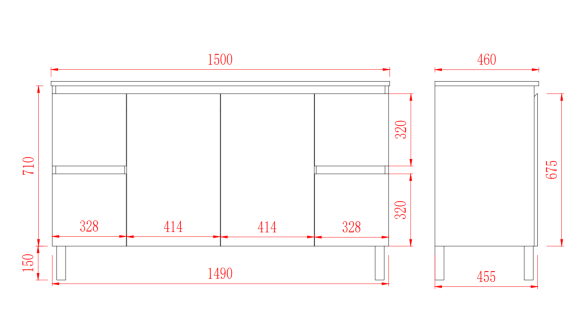 Bathroom Nordic Freestanding Vanity with Legs 1500*460*860 (Luxern)