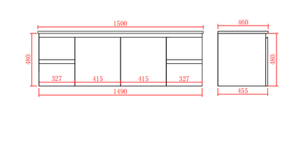 Bathroom Wall Hung Vanity 1490*455*480mm (Luxern)