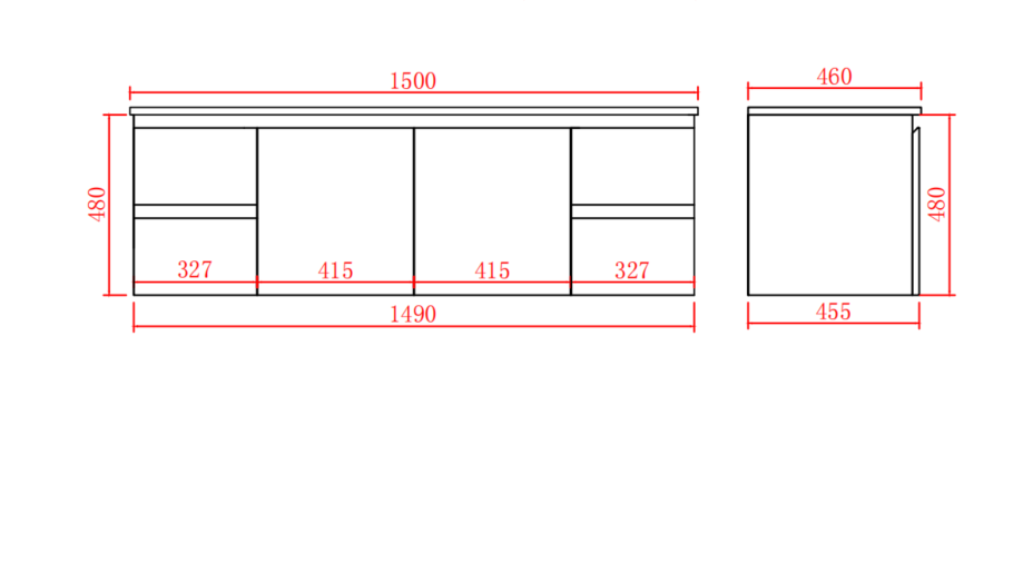 Bathroom Wall Hung Vanity 1490*455*480mm (Luxern)