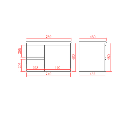 Bathroom Wall Hung Vanity 740*455*480mm