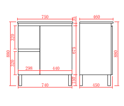 Bathroom Freestanding Vanity with Legs 750*460*880mm