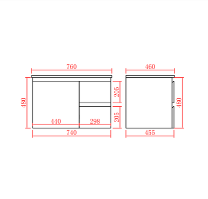 Bathroom Wall Hung Vanity 740*455*480mm
