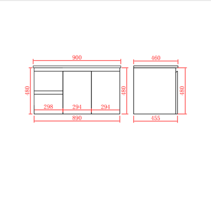 Bathroom Wall Hung Vanity 890*455*480mm