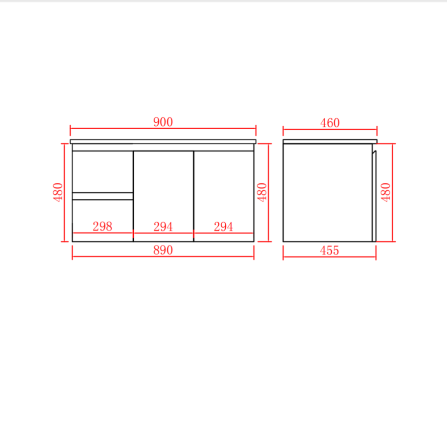 Bathroom Wall Hung Vanity 890*455*480mm