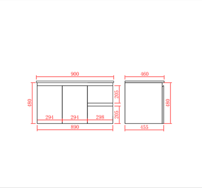 Bathroom Wall Hung Vanity 890*455*480mm