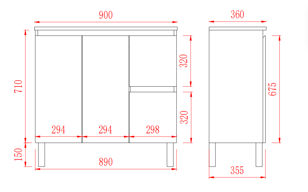Slim Freestanding Vanity with Legs 900*360*860mm