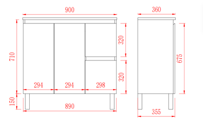 Slim Freestanding Vanity with Legs 900*360*860mm