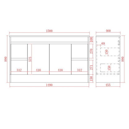 Bathroom Vanities with built-in kickboard 600-1790mm