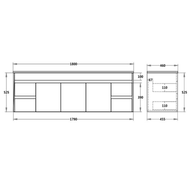 PVC Wall-Mounted Vanity Cabinet 600-1790mm