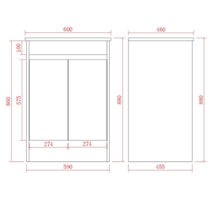 Bathroom Vanities with built-in kickboard 600-1790mm
