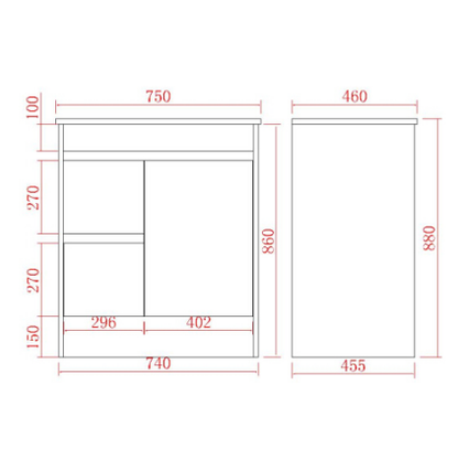 Bathroom Vanities with built-in kickboard 600-1790mm