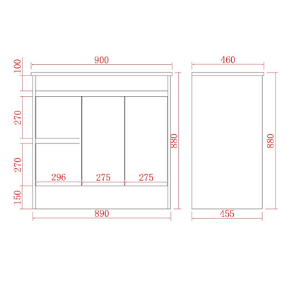 Bathroom Vanities with built-in kickboard 600-1790mm