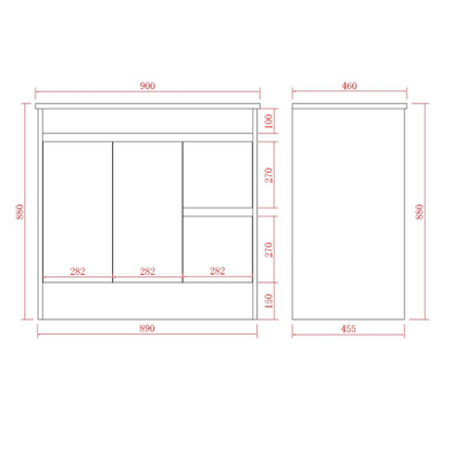 Bathroom Vanities with built-in kickboard 600-1790mm
