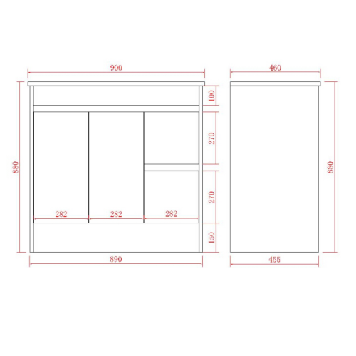 Bathroom Vanities with built-in kickboard 600-1790mm