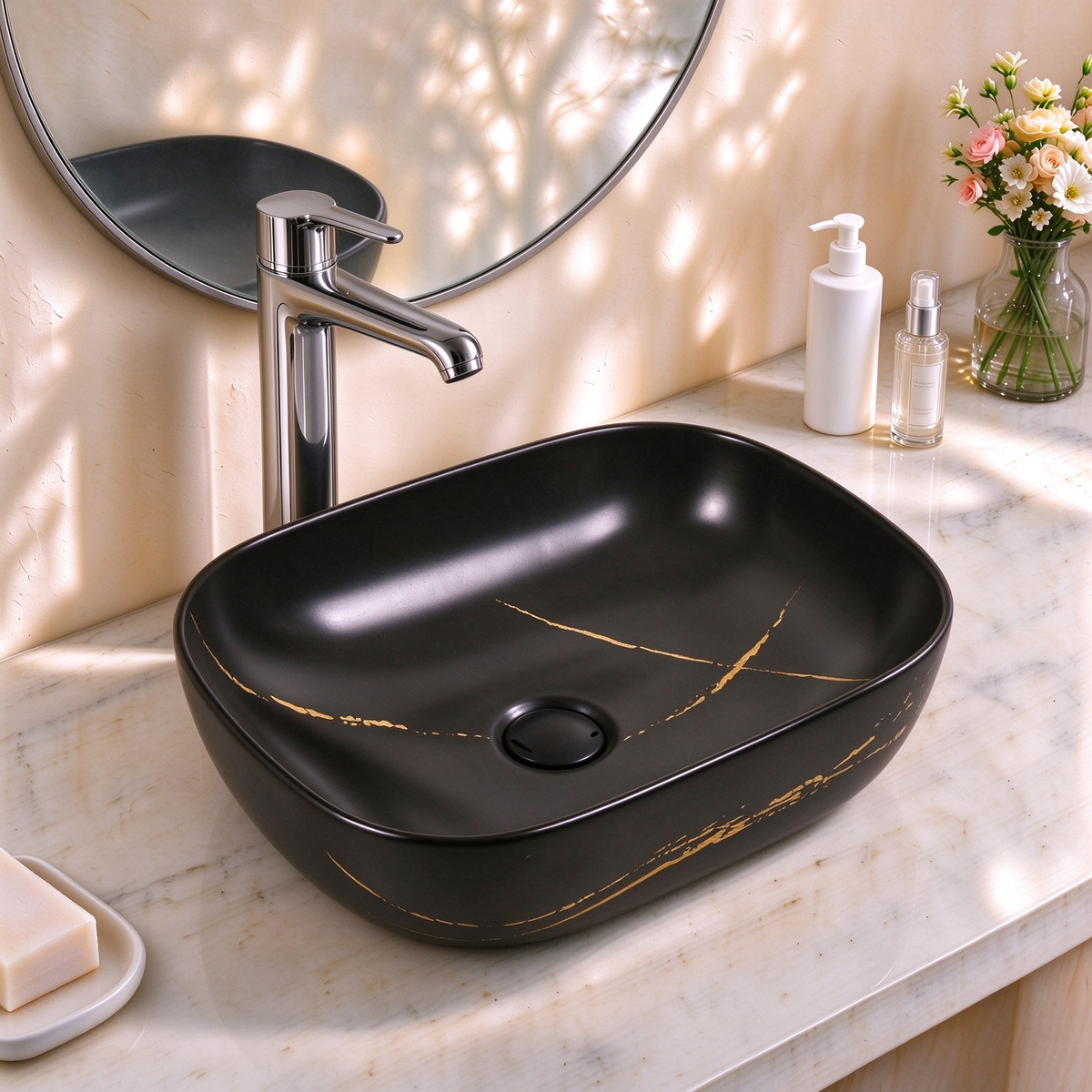 Rectangular Premium Ceramic Marble Above-Counter Basin 455*320*165mm