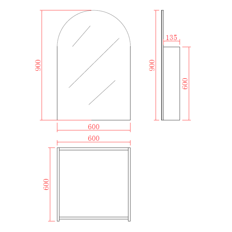 Olivia Shaving Cabinet Tall Boy 600*900*155mm