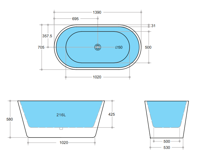Ovia Freestanding Bath 1500/1700mm