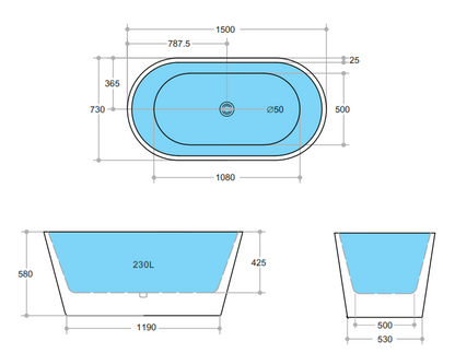 Ovia Freestanding Bath 1500/1700mm