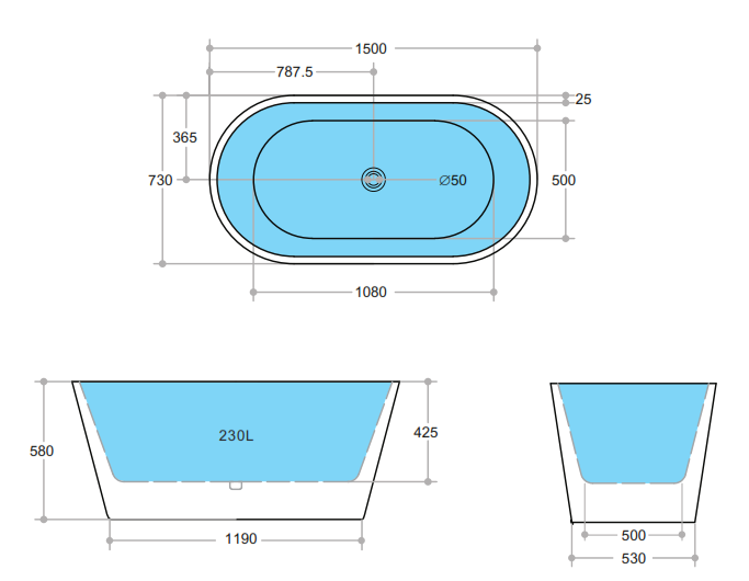 Ovia Freestanding Bath 1500/1700mm
