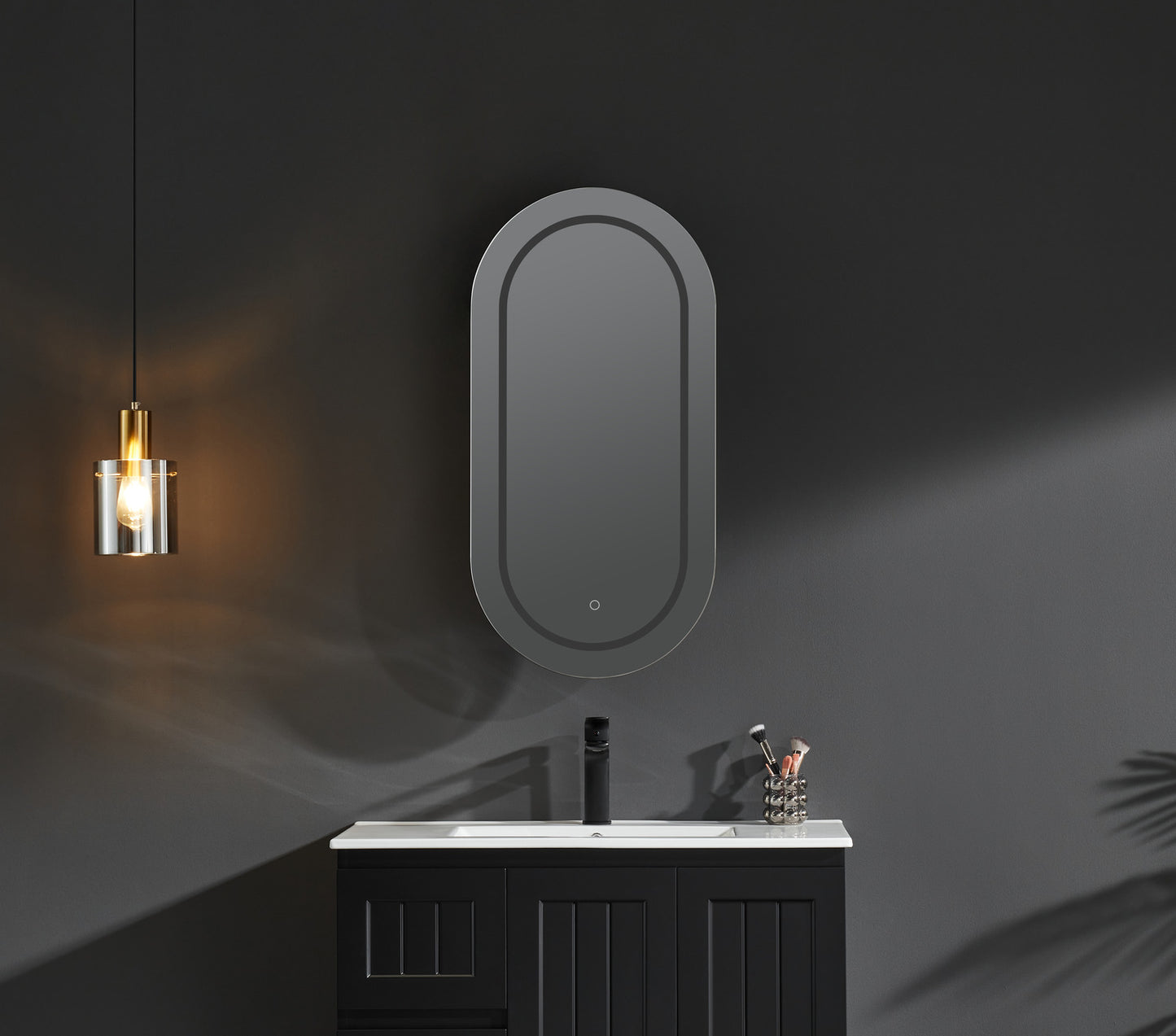Olivia LED Frontlit Mirror Oval Shaving Cabinet 450x900x155mm OPLSV4590MB/MW-LED