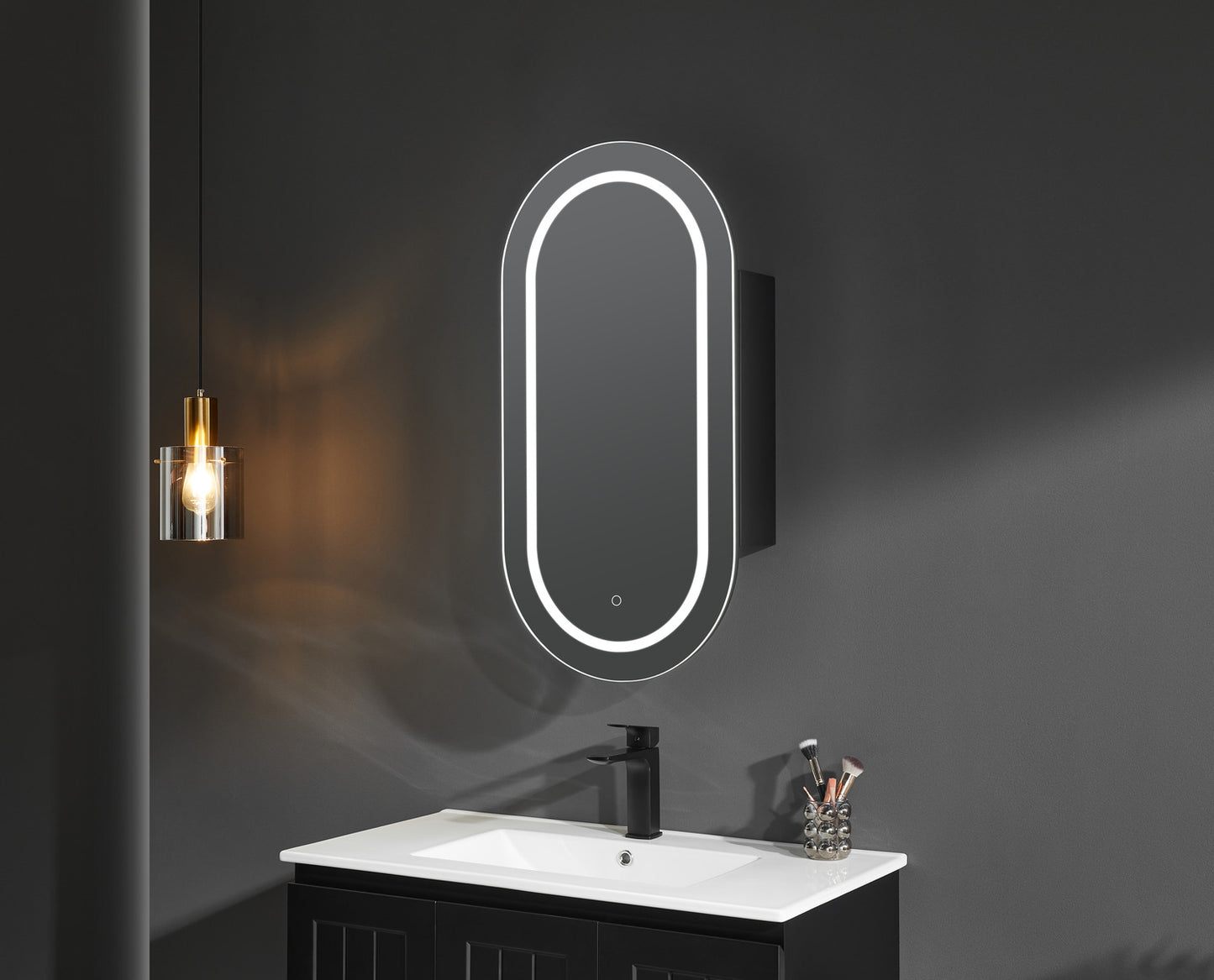 Olivia LED Frontlit Mirror Oval Shaving Cabinet 450x900x155mm OPLSV4590MB/MW-LED