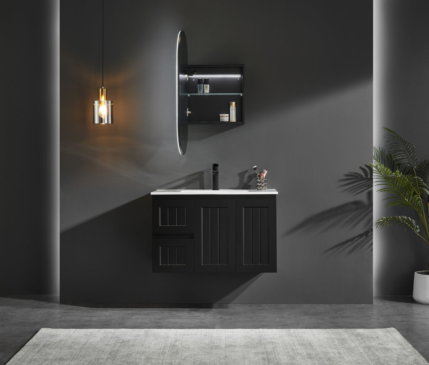 Olivia LED Frontlit Mirror Oval Shaving Cabinet 450x900x155mm OPLSV4590MB/MW-LED