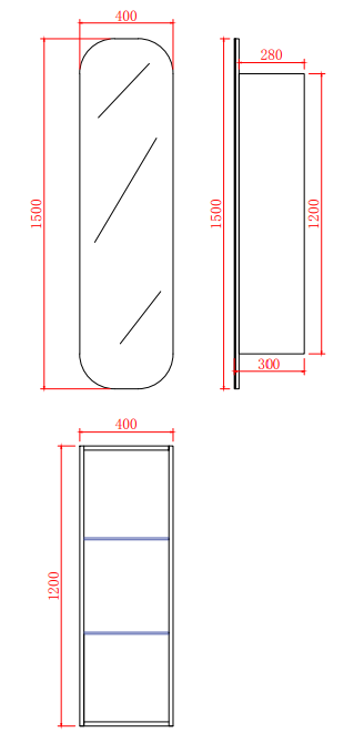 Olivia Shaving Cabinet Tall Boy 400*1500*300mm OSTB1500-MW/MB
