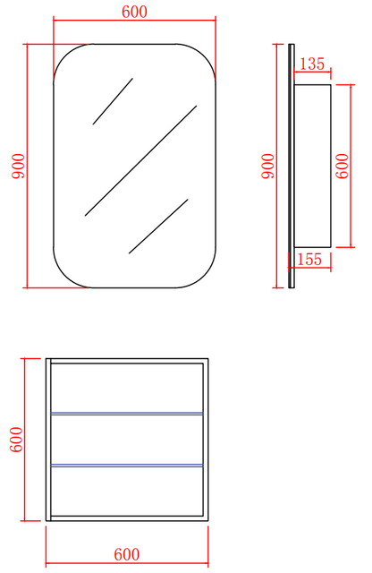 Olivia Shaving Cabinet Tall Boy 600*900*155mm OSV6090MB/MW
