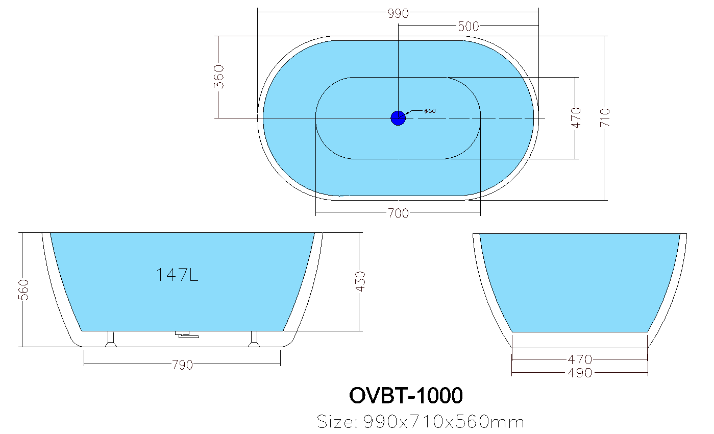 Alara Free Standing Bathtub 1000*700*550mm